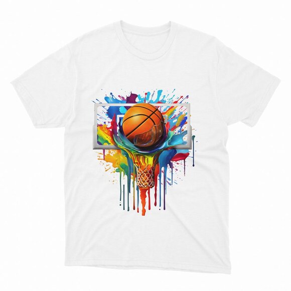 Colorful Basketball  Color Splash Hoop Net Slam Dunk Pullover Black T-Shirt - Picture 1 of 2